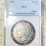 1934-S Silver Peace Dollar NNC - MS60