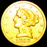 1853 $5 Gold Half Eagle NEARLY UNCIRCULATED
