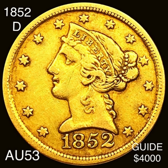 1852-D $5 Gold Half Eagle CHOICE AU