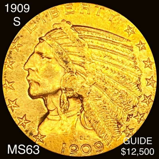 1909-S $5 Gold Half Eagle CHOICE BU