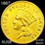 1867 $3 Gold Piece CHOICE AU