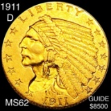 1911-D STRNG D $2.50 Gold Quarter Eagle UNC