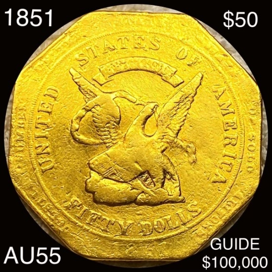 1851 $50 Humbert Gold Piece CHOICE AU 887 THOUS