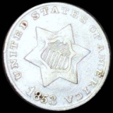 1853 Three Cent Silver NEARLY UNCIRCULATED