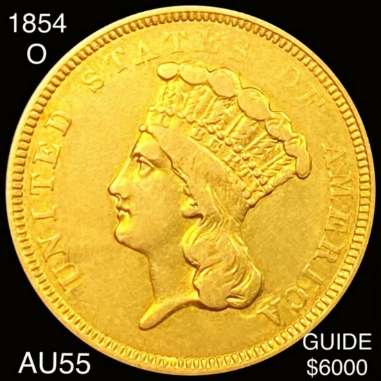 1854-O $3 Gold Piece CHOICE AU