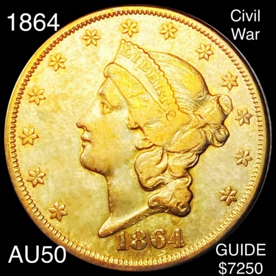 1864 $20 Gold Double Eagle ABOUT UNCIRCULATED
