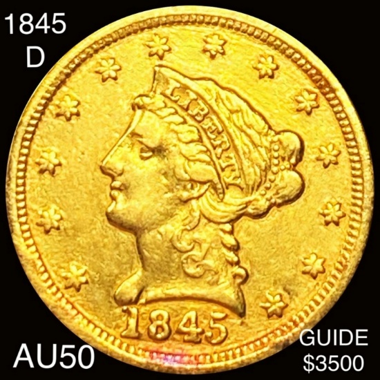 1845-D $2.50 Gold Quarter Eagle ABOUT UNC