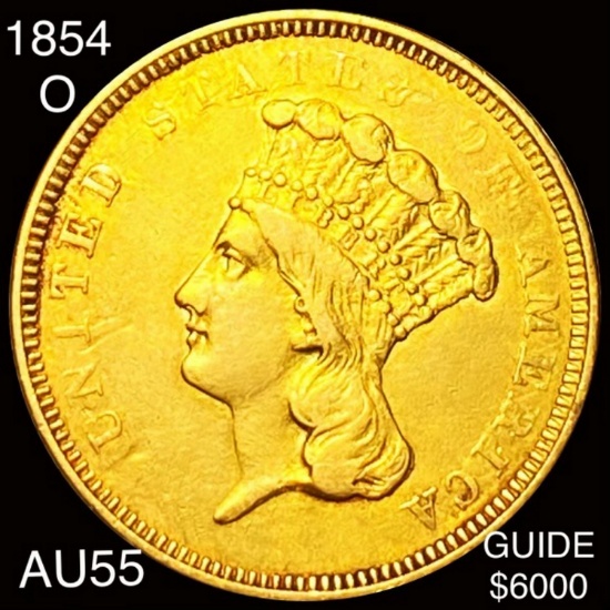 1854-O $3 Gold Piece CHOICE AU