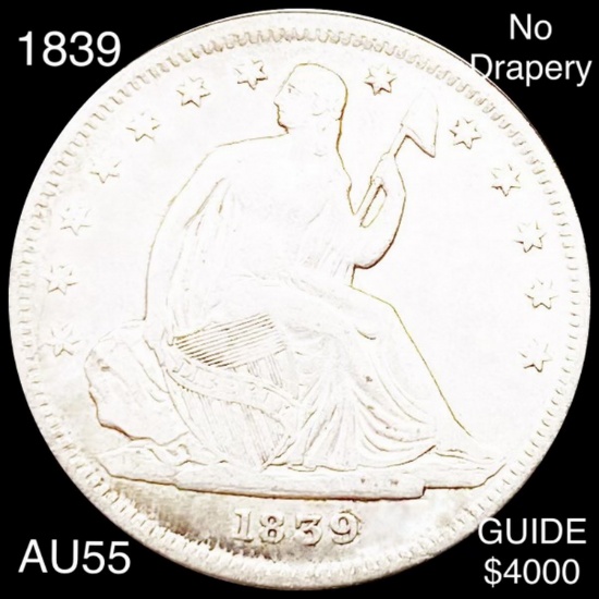 1839 Seated Half Dollar CHOICE AU NO DRAPERY