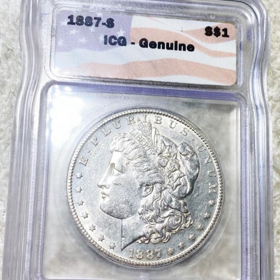 1887-S Morgan Silver Dollar ICG - GENUINE