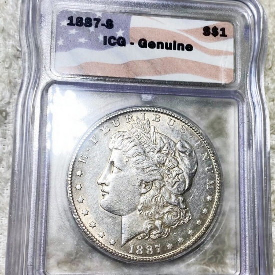 1887-S Morgan Silver Dollar ICG - GENUINE