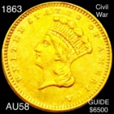 1863 Rare Gold Dollar CHOICE AU