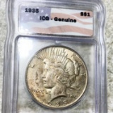 1935 SIlver Peace Dollar ICG - GENUINE