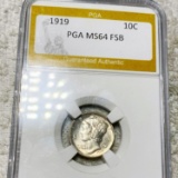 1919 Mercury Silver Dime PGA - MS 64 FSB