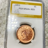 1851 Braided Hair Large Cent PGA - MS64+ RED