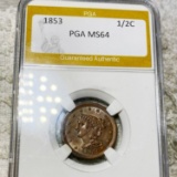 1853 Braided Hair Half Cent PGA - MS64