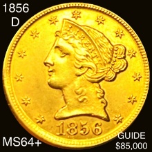 1856-D $5 Gold Half Eagle CHOICE BU