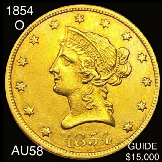 1854-O $10 Gold Eagle CHOICE AU