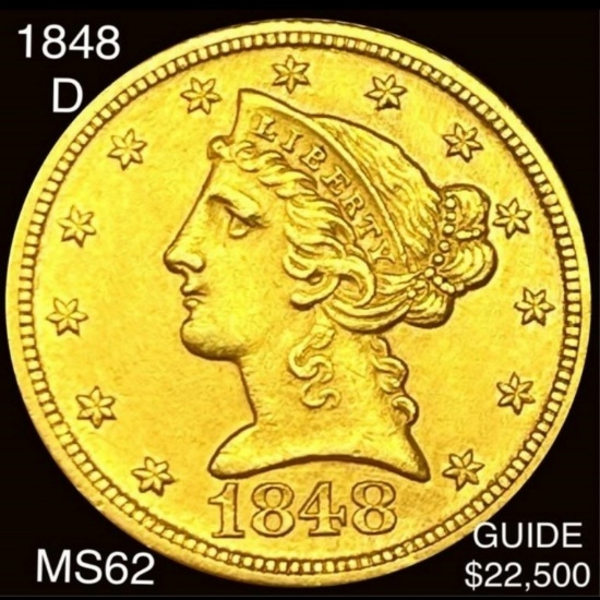 1848-D $5 Gold Half Eagle UNCIRCULATED
