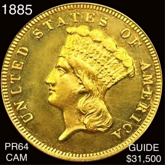 1885 $3 Gold Piece CHOICE PROOF
