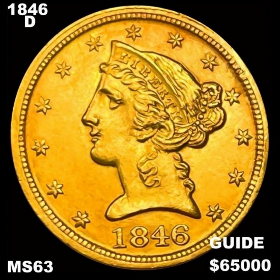 1846-D $5 Gold Half Eagle CHOICE BU