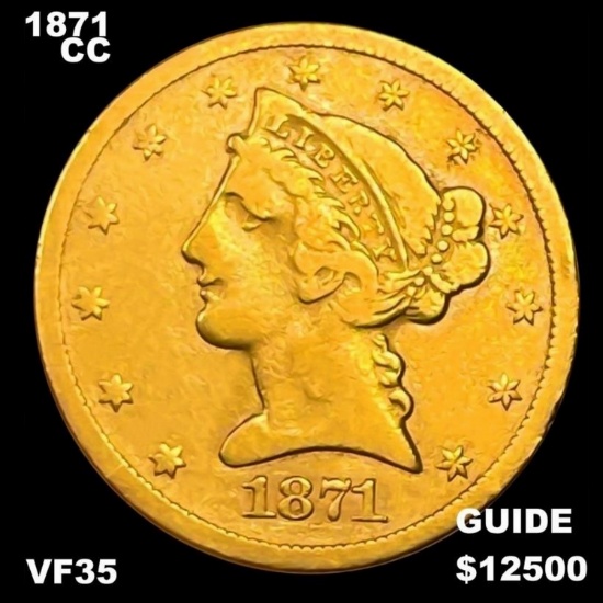 1871-CC $5 Gold Half Eagle LIGHTLY CIRCULATED
