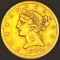 1844 $5 Gold Half Eagle NEARLY UNCIRCULATED