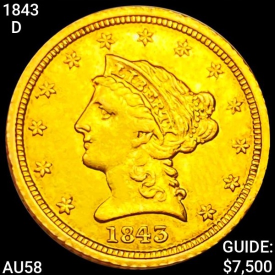 1843-D $2.50 Gold Quarter Eagle CHOICE AU