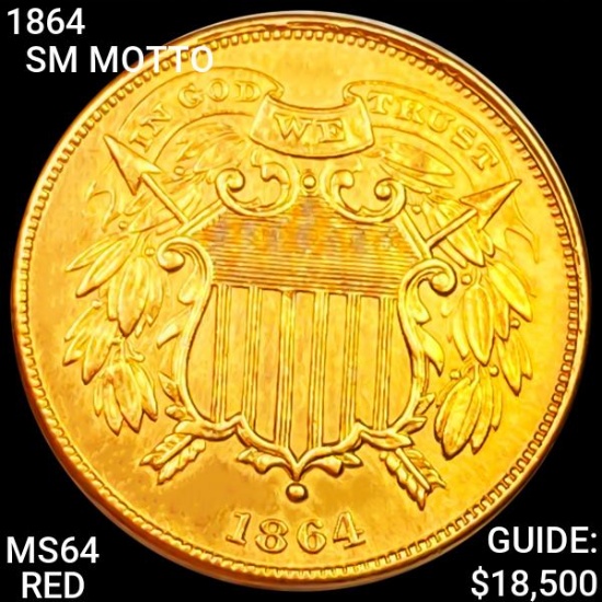 1864 SM Motto Two Cent Piece CHOICE BU RED