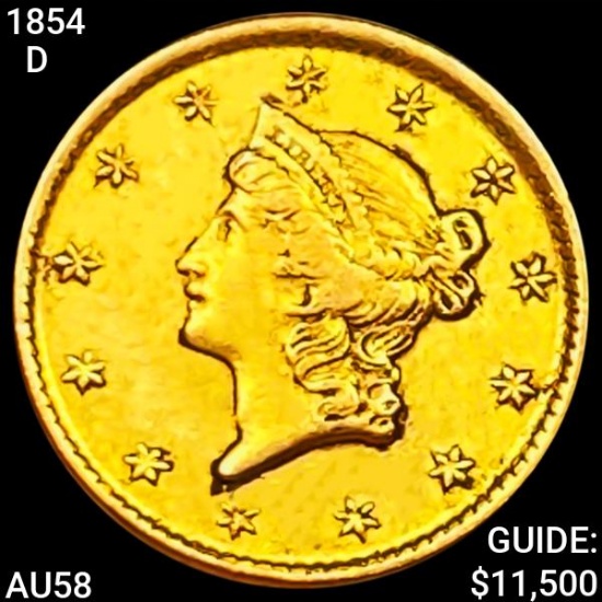 1854-D Rare Gold Dollar CHOICE AU