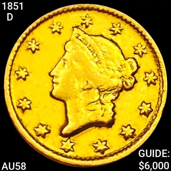 1851-D Rare Gold Dollar CHOICE AU