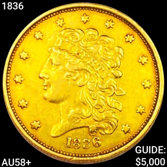 1836 $5 Gold Half Eagle CHOICE AU+