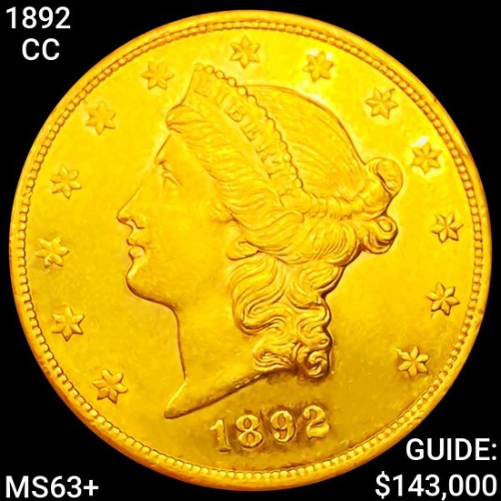 1892-CC $20 Gold Double Eagle CHOICE BU+
