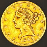 1844 $5 Gold Half Eagle NEARLY UNCIRCULATED