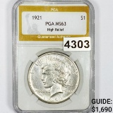1921 High Relief Silver Peace Dollar PGA - MS63