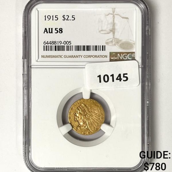 1915 $2.50 Gold Quarter Eagle NGC-AU58