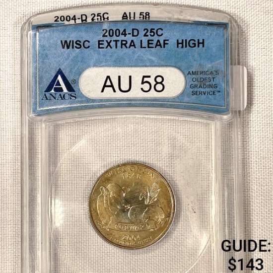 2004-D Wisconsin Quarter ANACS-AU58 Xtra Lf High