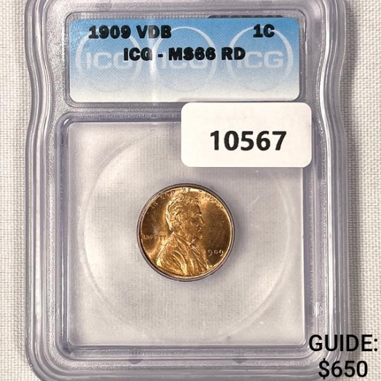 1909 VDB Wheat Cent ICG-MS66 RD
