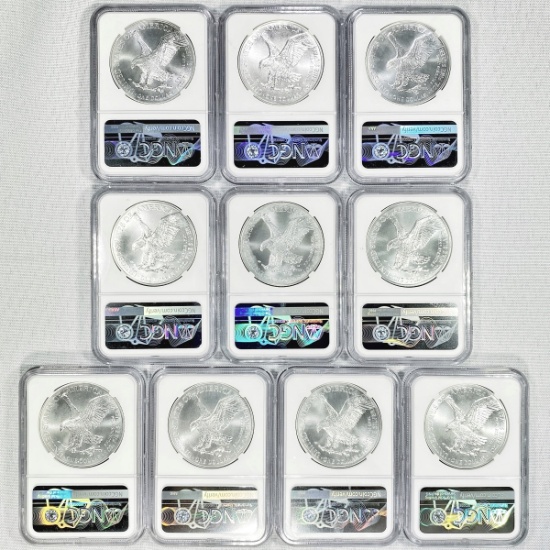 (10) 2021 American Silver Eagles NGC - MS70