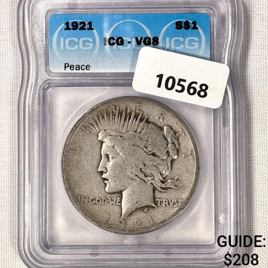 1921 Silver Peace Dollar ICG-VG8