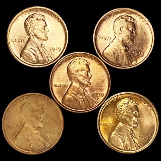 RED Wheat Cents (5) UNCIRCULATED