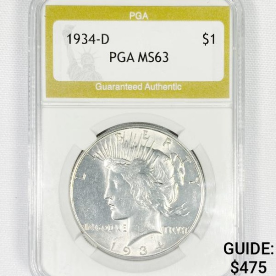 1934-D Silver Peace Dollar PGA-MS63