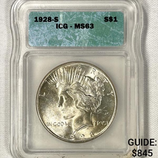1928-S Silver Peace Dollar ICG-MS63