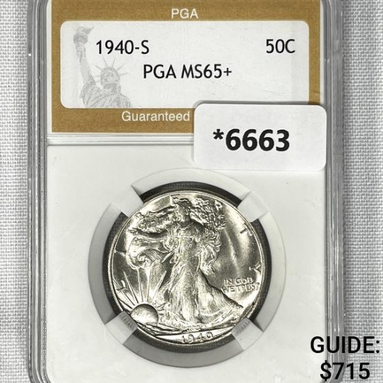 1940-S Walking Liberty Half Dollar PGA-MS65+