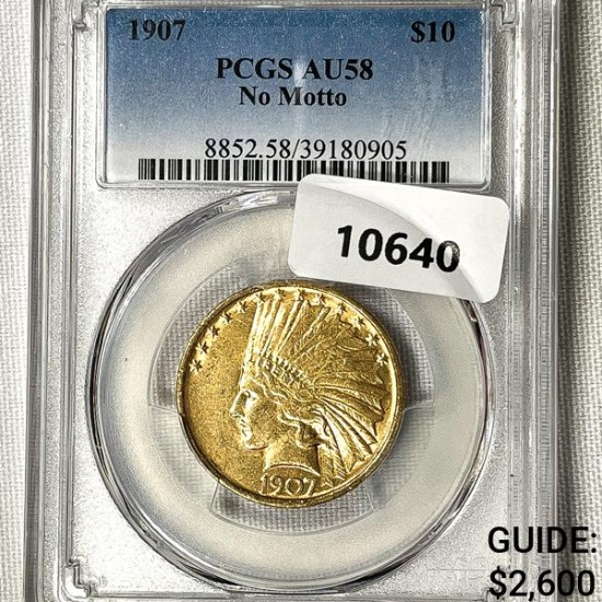 1907 $10 Gold Eagle PCGS-AU58 No Motto