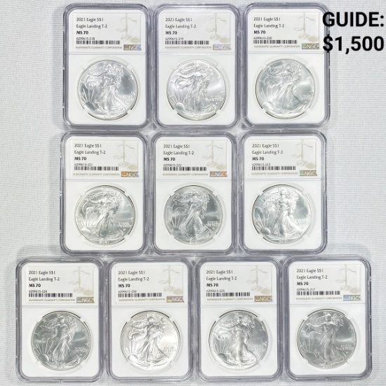 (10) 2021 American Silver Eagles NGC - MS70