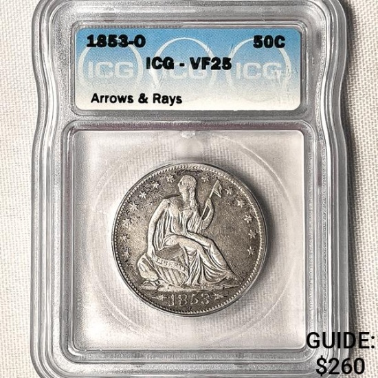 1853 Seated Liberty Half Dollar ICG-VF25 Arrows &