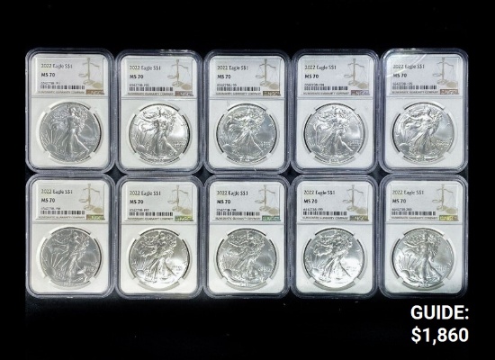 (10) 2022 American Silver Eagles NGC - MS70