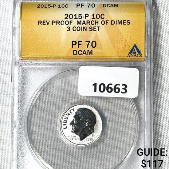 2015-P Single Roosevelt Dime ANACS-PF70 Rev Proof