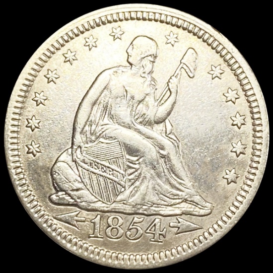 1854 'Arrows' Seated Liberty Quarter NEARLY